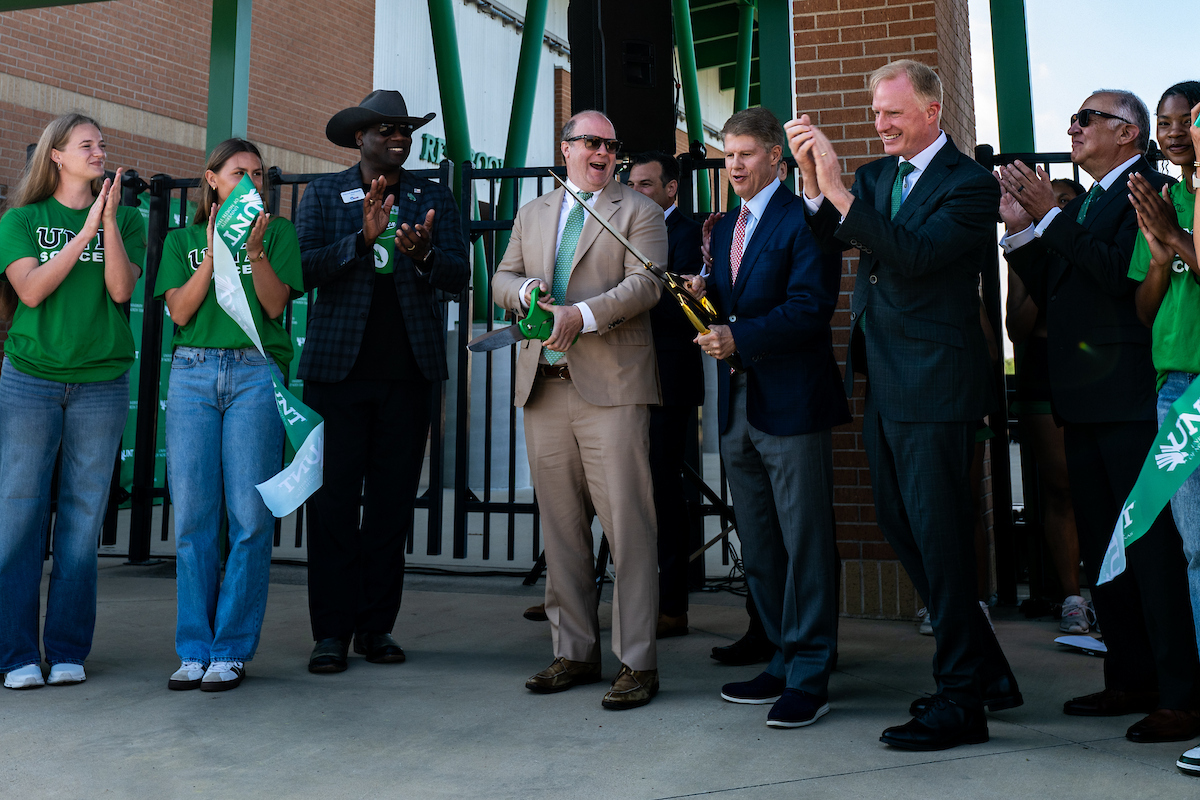 UNTPrez's tweet photo. Yesterday, we renamed our soccer and field and track stadium after the "original soccer mom" and @UNTsocial alum Norma Knobel Hunt. It was a joy to hear her family's tributes to their mother and we are honored our stadium will carry her name. https://t.co/uZ9UONndUs