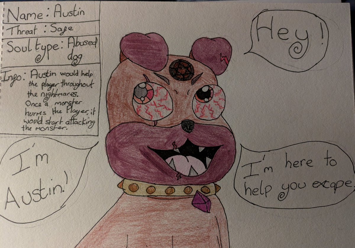 PollyWhenman's tweet photo. These are drawings I've done last year as characters for dark deception.

Meet Austin and Shape Shifter (needs a new name.)

Shape Shifter isn't the best drawing I've done, but I'm very proud of Austin.
If you have a better name for Shape Shifter, please type it in the comments. https://t.co/1qqgyP8Oc8