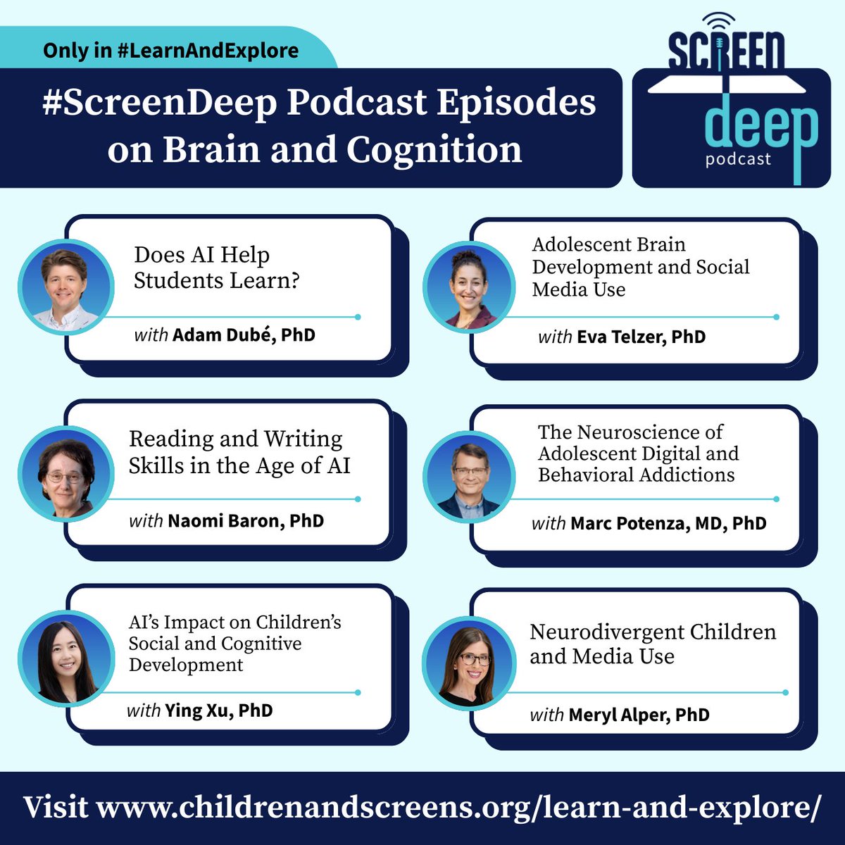 childrenscreens's tweet image. Hear evidence from leading experts and researchers about #DigitalMedia’s impact on cognition, the harms of cognitive offloading, and more by revisiting our brain and cognition-focused #ScreenDeep podcast episodes in #LearnAndExplore.

Listen: bit.ly/4lUBOOa