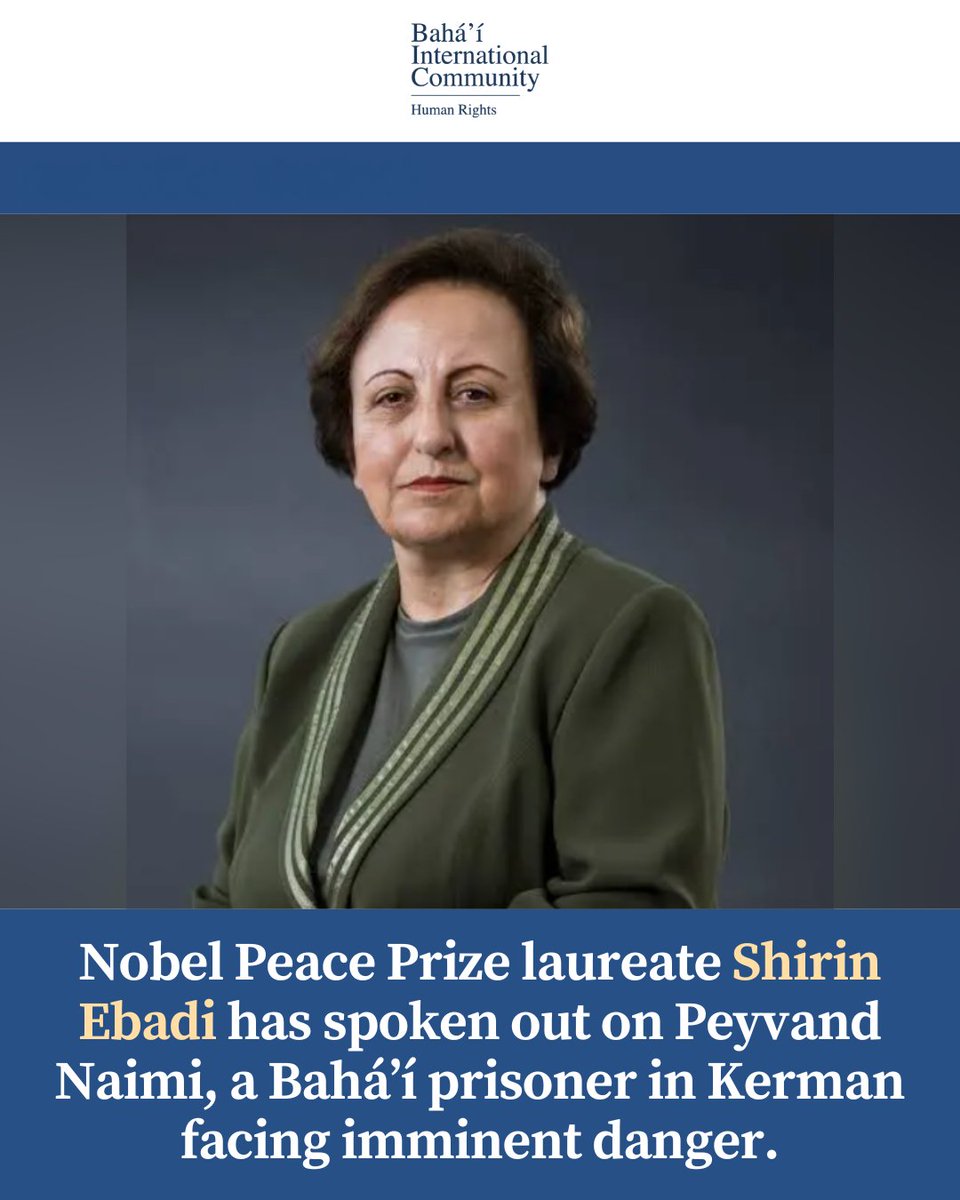 BahaiBIC_Rights's tweet photo. #PeyvandNaimi faces imminent danger after enduring two mock hangings, prolonged torture and interrogation, as Iranian authorities attempt to force him to confess to crimes he did not commit.

Nobel Peace Prize Laureate Shirin Ebadi has shared two posts on her Telegram channel calling attention to the case of Peyvand Naimi.

Ebadi's statement adds to growing international concern over Peyvand’s grave situation.

#BahaiRights #ShirinEbadi #Iran