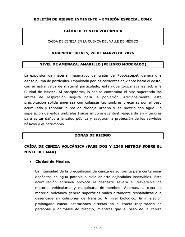 siempreinexorab's tweet photo. @SGIRPC_CDMX Boletín de Riesgo Inminente - Edición Especial - Posible caída de ceniza volcánica https://t.co/lTCINihfla