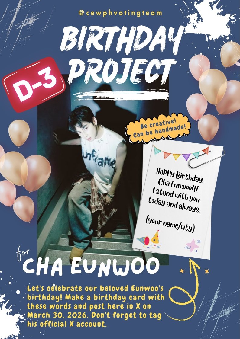 cewphvotingteam's tweet photo. D-3  The countdown is getting real… just 3 days until our angel Eunwoo’s birthday! Let’s keep the love and hype going! 

#Eunwoo #D3Countdown https://t.co/xMuiGY9Hqk