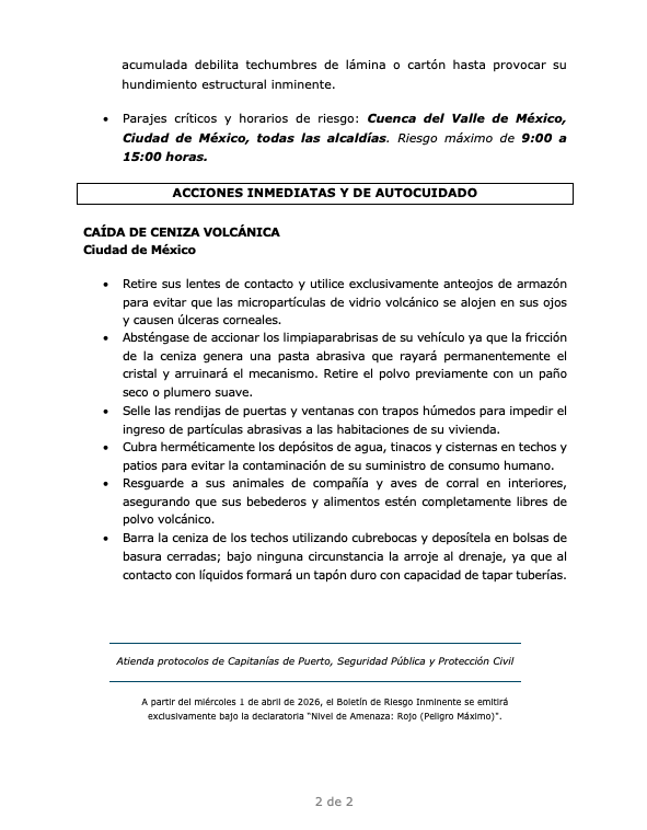 siempreinexorab's tweet photo. @SGIRPC_CDMX Boletín de Riesgo Inminente - Edición Especial - Posible caída de ceniza volcánica https://t.co/lTCINihfla