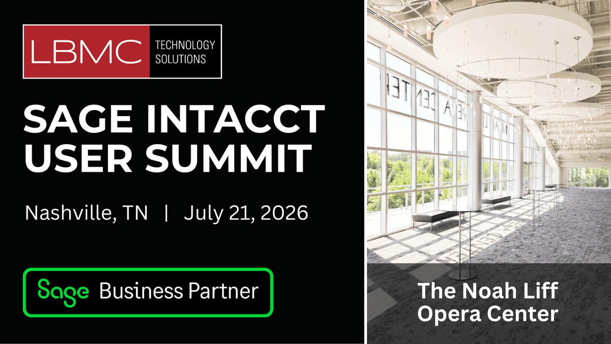 lbmctech's tweet photo. Join LBMC Technology Solutions at the Sage Intacct User Summit in Nashville on July 21!

A one-day event packed with hands-on sessions, real-world use cases, product updates, and networking with experts and fellow users.

Save your spot: https://t.co/3ka5BvkV3j https://t.co/aTZInAyqV6