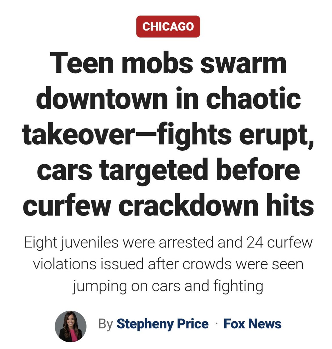 HyperXAware's tweet image. Can we not generalize this by saying
"Teen Mobs" as if it were a mixture of races ..

#Chicago #Riots #FoxNews