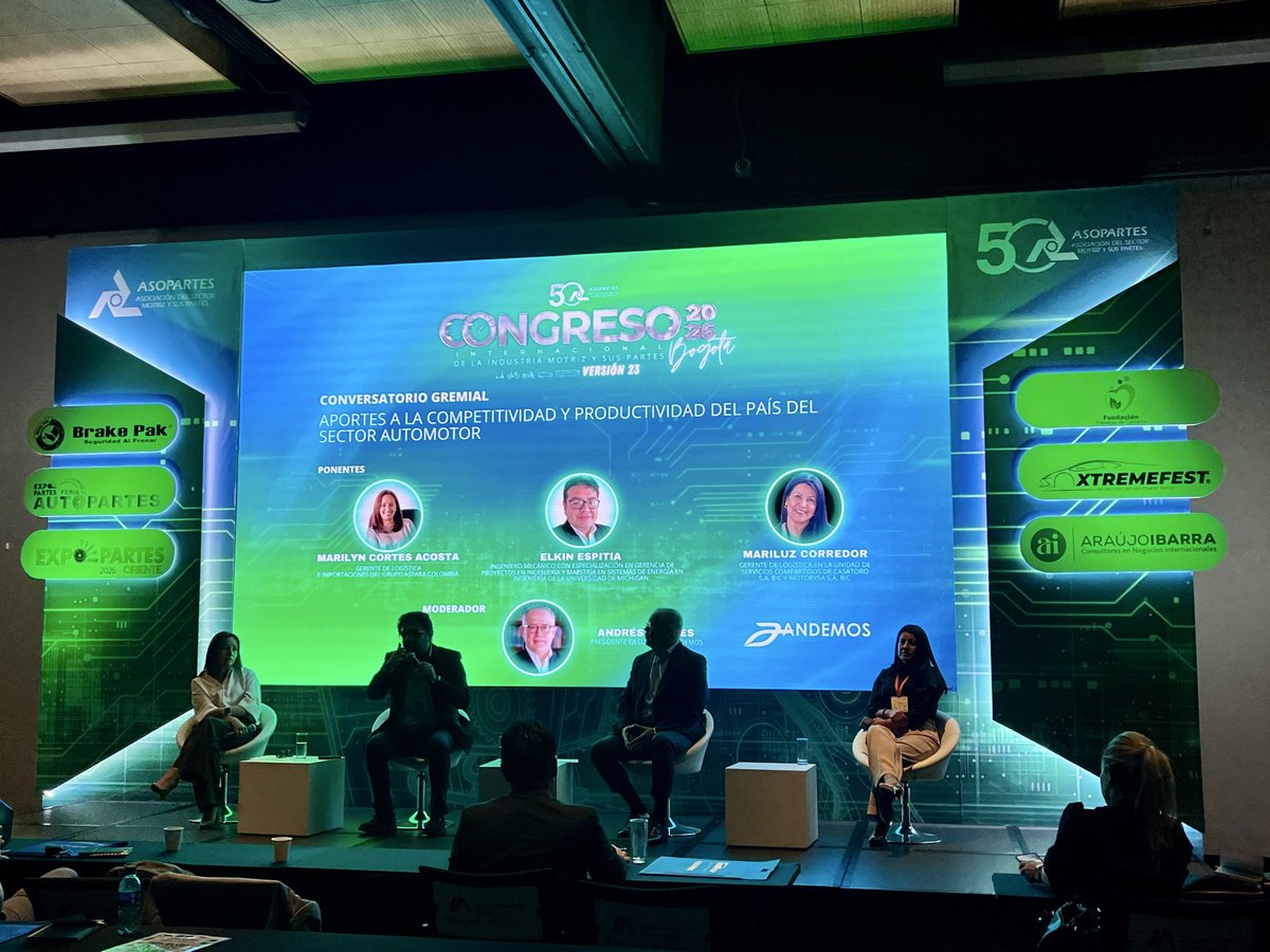 #CongresoIndustriaMotriz2026, estuvimos en el panel: “Aportes a la competitividad y productividad del país del sector automotor” Con destacados líderes del sector: Marilyn Cortes – Astara, Elkin Espitia-General Motors, Mariluz Corredor – CasaToro/Motorysa <a href="/AsopartesNal/">ASOPARTES Nacional</a>