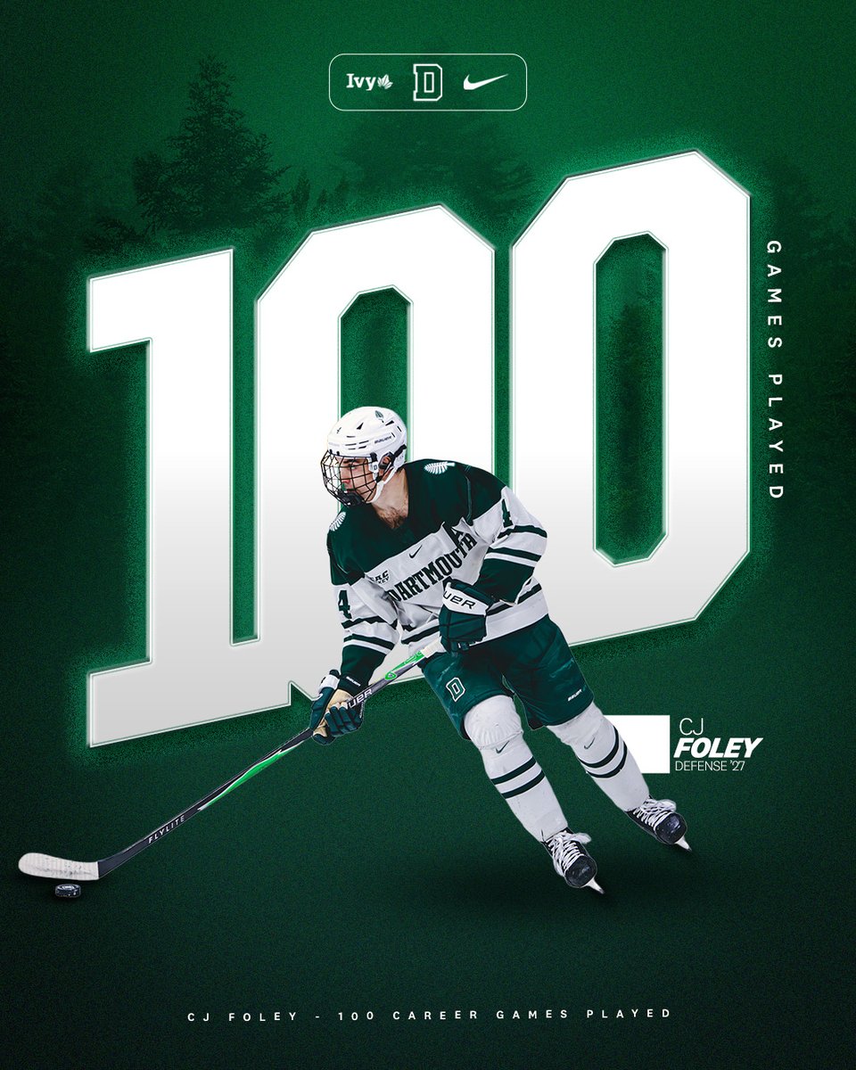 Dartmouth_MIH's tweet photo. What a game to play game number 100! 
Congratulations to Eric Charpentier and CJ Foley who are each playing in their 100th career games!

#GoBigGreen | #TheWoods🌲 https://t.co/LGp3gf3oOs