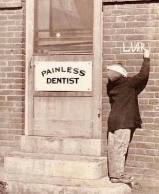 fasc1nate's tweet photo. An upset patient after a visit to the dentist, 1920s.

More rare photos: https://t.co/VL9mxUrlIW https://t.co/poorfQJZ0D