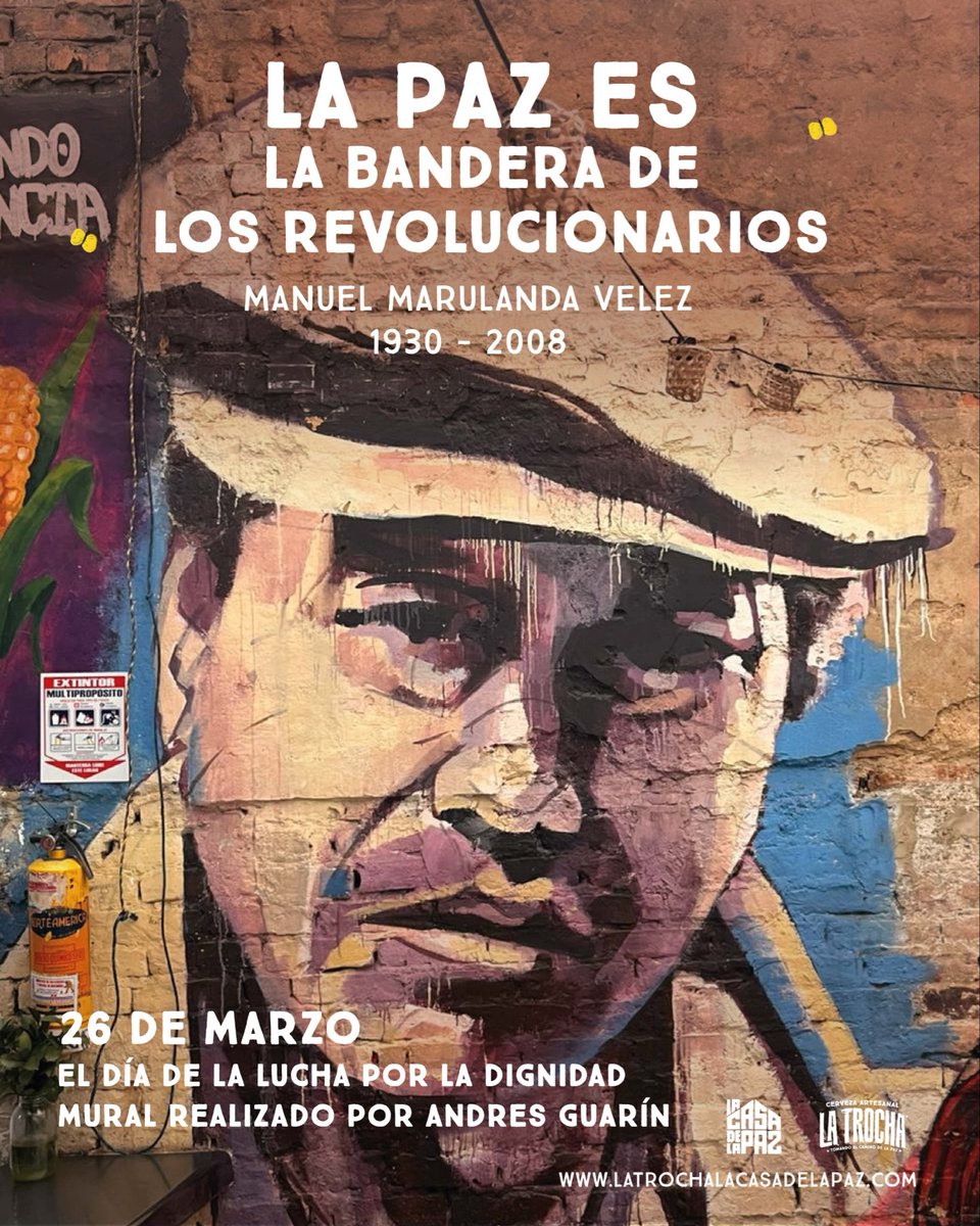 "LA PAZ ES LA BANDERA DE LOS REVOLUCIÓNARIOS" 🕊️

Manuel Marulanda Velez, campesino y trabajador  incansable de la paz. Busco siempre una salida política al conflicto armado Colombiano, su lucha es siembra por la dignidad para las grandes mayorias y la paz con justicia social ✌🏻