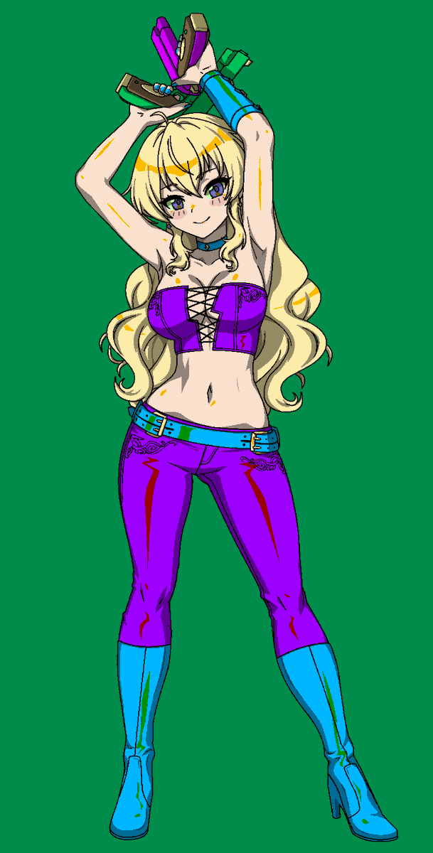 ChuuniOniika's tweet photo. Testing how the same basic illustration can be turned into an anime cell or HD Pixel art with a few correction layers and slight touch-ups. https://t.co/L7iQJpZHY9