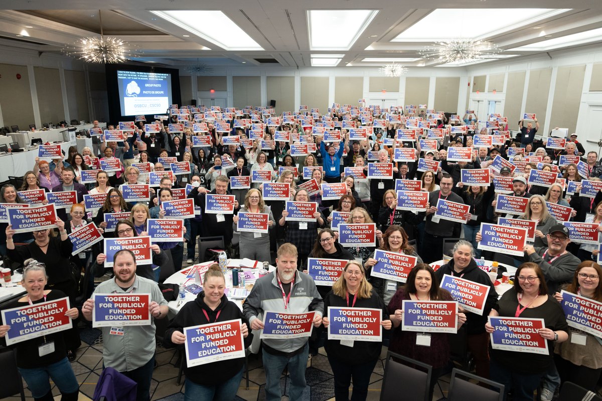 osbcucscso's tweet image. 💜Solidarity in Action❤️ Our delegation, with David Mastin of @Elementary Teachers' Federation of Ontario, shows united education workers are unstoppable. #OSBCU #ETFO #Solidarity #StrongerTogether #PublicEducation #BetterSchoolsBetterTomorrow