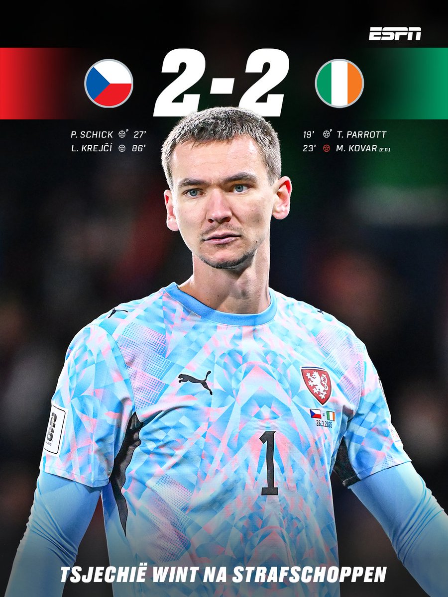 ESPNnl's tweet image. 🇨🇿 PSV-doelman Matej Kovar van schlemiel naar held, Tsjechië na strafschoppen naar finale play-offs 🏆🎟️