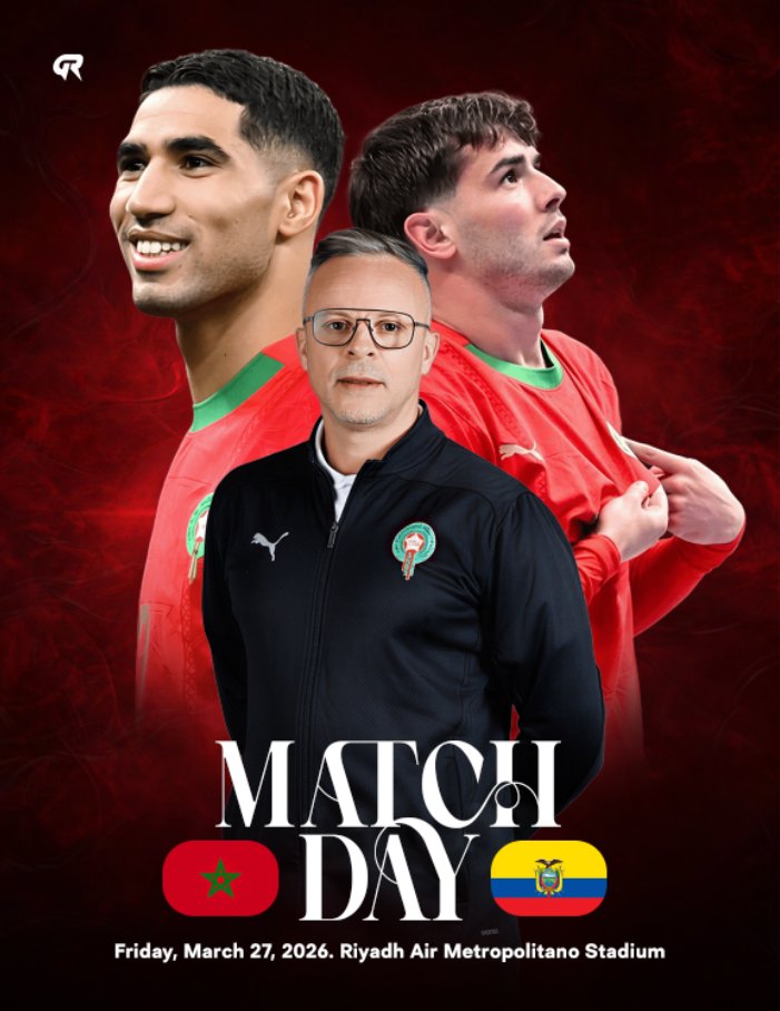 Graphics_Rush's tweet photo. I made this poster for tomorrow's match. What do you think, guys? #morocco #friendlymatch #ecuador #hakimi #design https://t.co/2wDY7thxWo