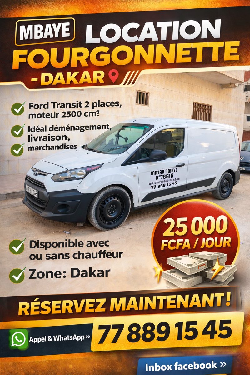 bane_mbaye's tweet image. Location fourgonnette Dakar 🚐🔥
Disponible immédiatement
Prix abordable 💰
Contact WhatsApp : 77 889 15 45

#Dakar #LocationVoiture #BusinessSenegal #Livraison #Déménagement