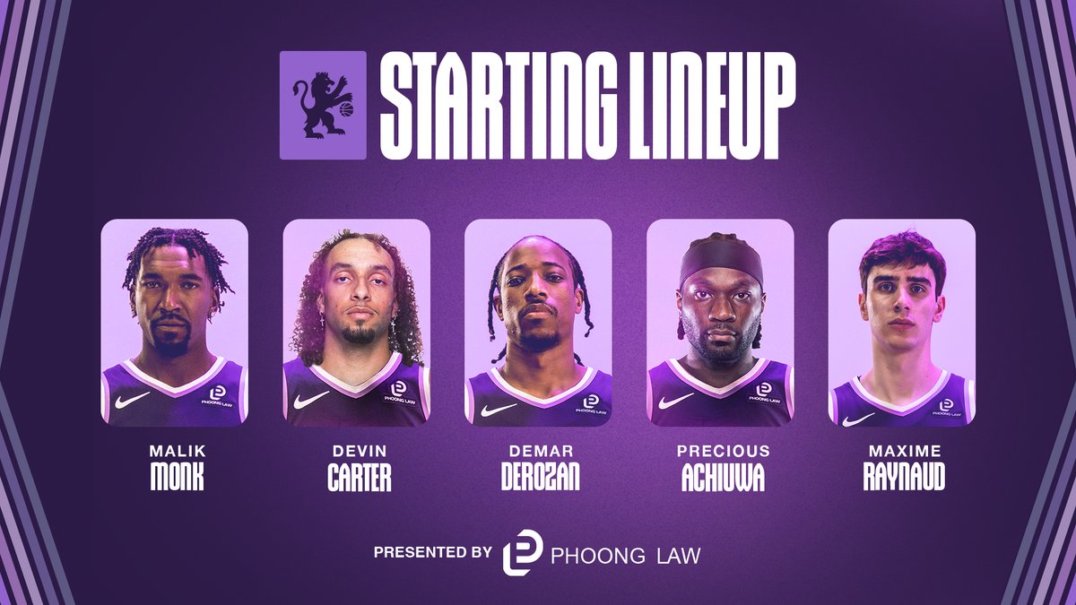 SacramentoKings's tweet image. tonight’s starters ✋⤵️

👑 Malik Monk
👑 Devin Carter
👑 DeMar DeRozan
👑 Precious Achiuwa
👑 Maxime Raynaud

Starting Lineup presented by @phoonglawcorp