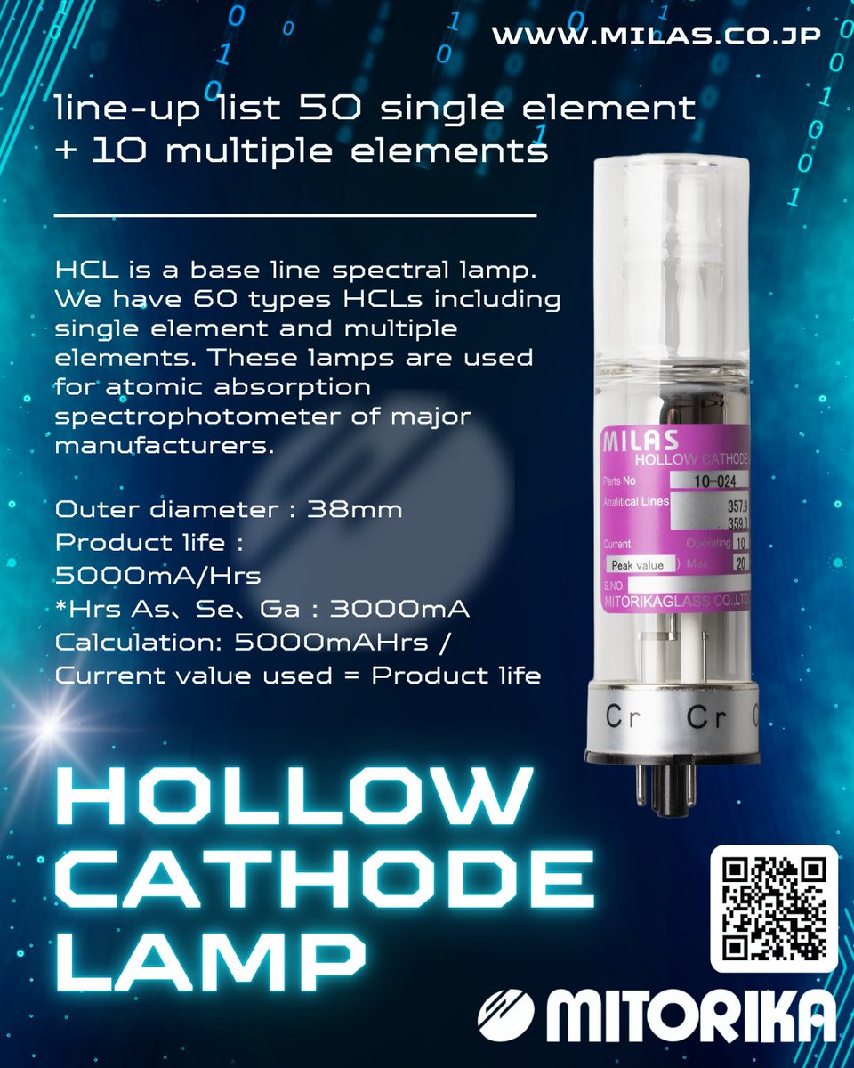 mitorika_'s tweet image. Stable light sources for AAS and AFS. 60 types of single- and multi-element lamps. Made in Japan for long life, high stability, and high quality. Contact us anytime. #AAS #AFS #AtomicAbsorption #AtomicFluorescence #AnalyticalInstruments #Spectroscopy #LabEquipment