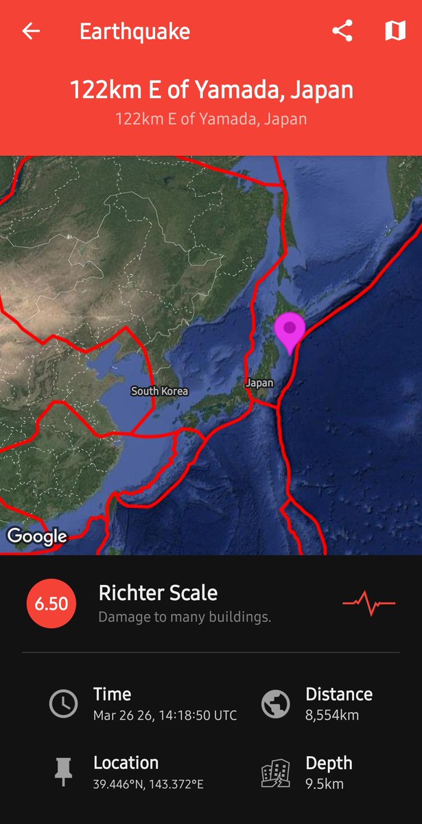 jacobwoning's tweet photo. A magnitude 6.5 has occurred off the coast of Japan. https://t.co/lICrXFwenu