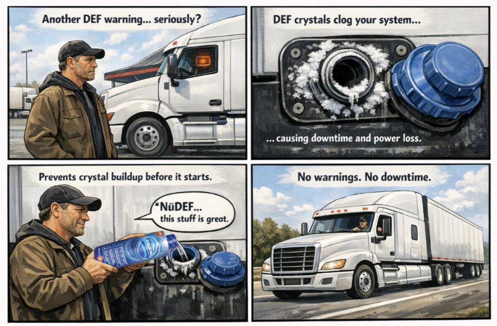 NuDefCo's tweet photo. DEF crystals don’t warn you—they cost you. Stop buildup before it starts. NüDEF keeps your system running clean. #DieselPower #NoDowntime #TruckerLife #KeepAmericaMoving #HeavyDuty #PerformanceMatters #DEF #Diesel #Truckers #SemiTruck #Industrial #Downtime #SaveYourMoney https://t.co/hFsfk9OynM