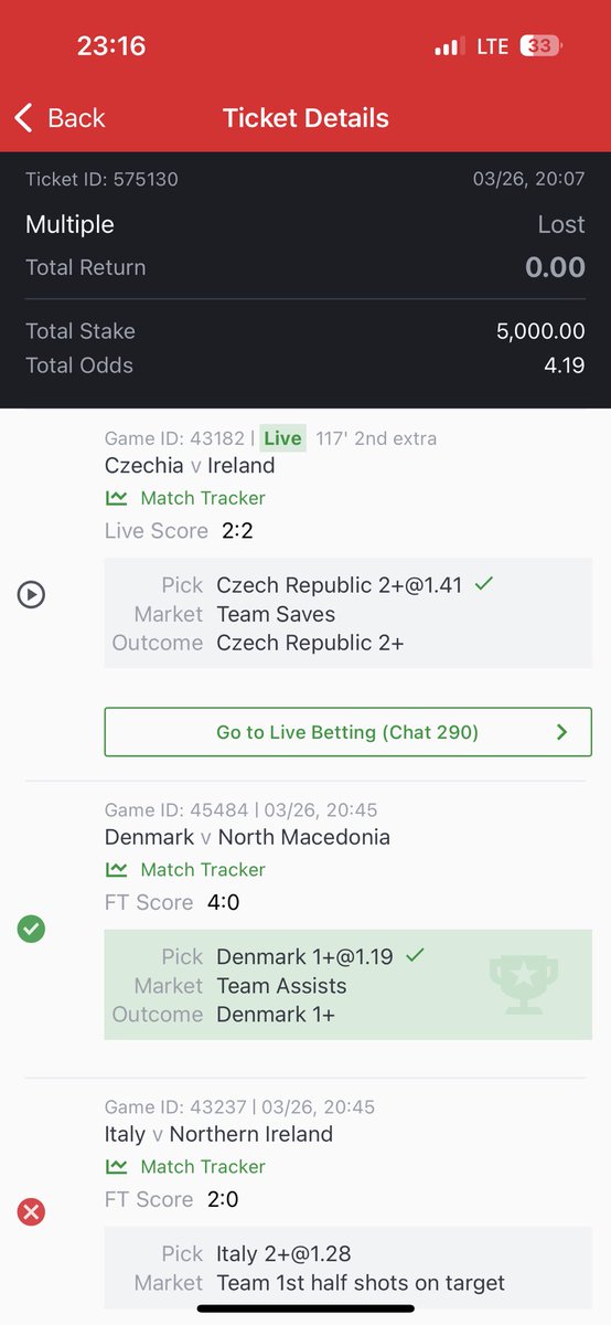 Hamlek4517's tweet photo. @SportyBet Italy played 2 shots in target first half how come is it settled as loss?? https://t.co/pRpRfgYZ5J