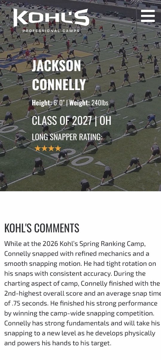 jmconnellybears's tweet photo. Hard work pays off. The Dallas, Texas spring rankings results are in.  Blessed to be rated ⭐️⭐️⭐️⭐️ as a Long Snapper. 

https://t.co/qoC5XMZvs6 https://t.co/EnvKXJZTV9
