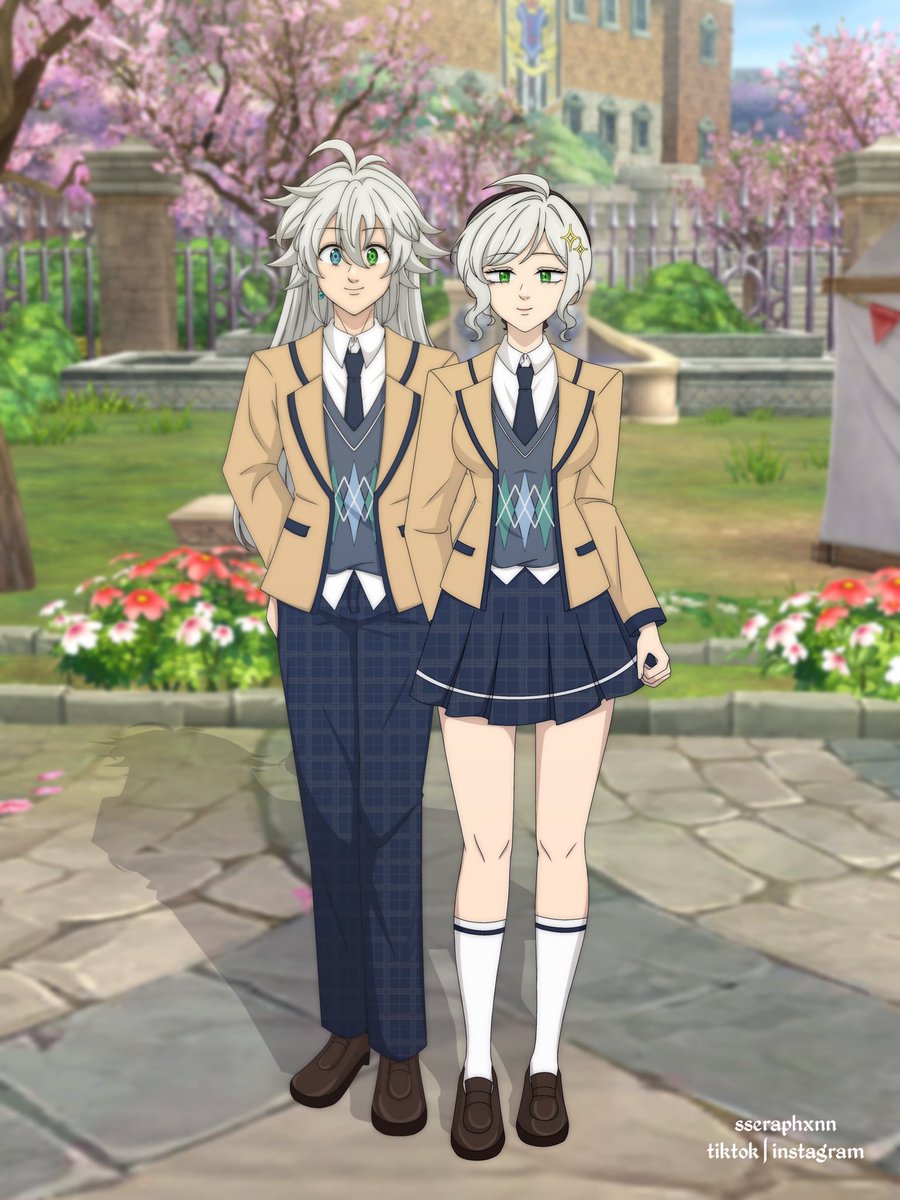 TriSera in their first year of high school ! 

this drawing is already a year, and since the spring event in the 
7DS Grand Cross is back, I’m gonna make their second-year version! >~<