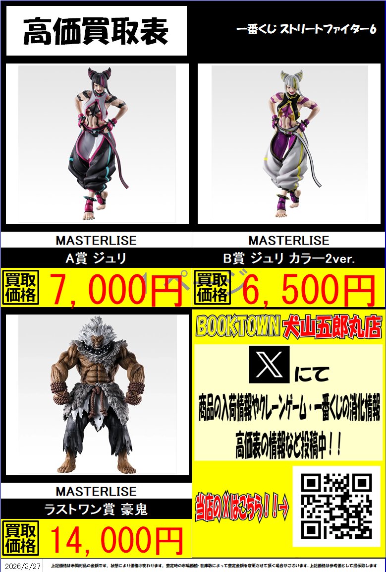 一番くじ 買取情報】 新作一番くじ ＃ストリートファイター6 買取表