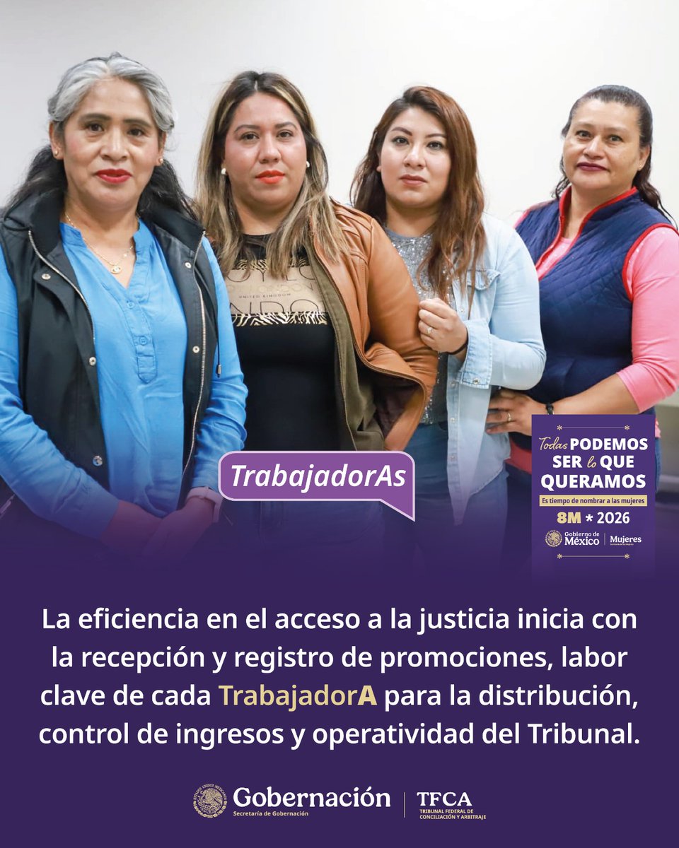 TFCA_mx's tweet photo. Tribunal Federal de Conciliación y Arbitraje .
@TFCA_mx
"En México, es tiempo de nombrar a las mujeres "
#ConA #SerLoQueQueramos❤️
#8M2026
#TFCA
@mujeresgobmx https://t.co/Wr7foAmZBk