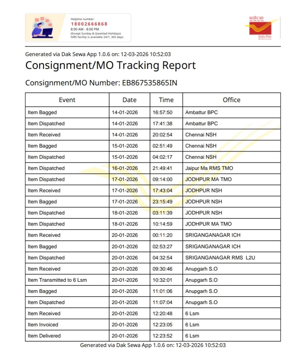 officialpuri11's tweet photo. @IndiaPostOffice @MyIndusIndBank
I received confirmation that my NOC from IndusInd Bank was delivered by the postman, but he has now admitted that the document is lost and is refusing to take responsibility. (1/2)

#IndiaPost #Complaint #CustomerRights https://t.co/5AdmeTsX0p