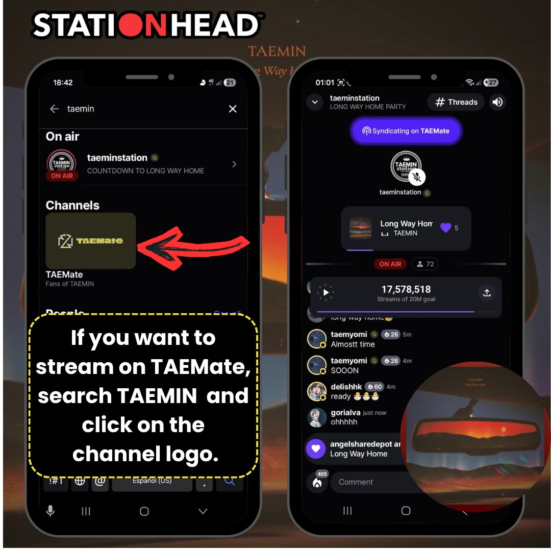 #LongWayHome is out!!!
🎵If you have Spotify Premium or AppleMusic, download STATIONHEAD and join us to stream #TAEMIN #태민 together.
💻stationhead.com/c/taemate 
📱Mobile: Search TAEMate and join.