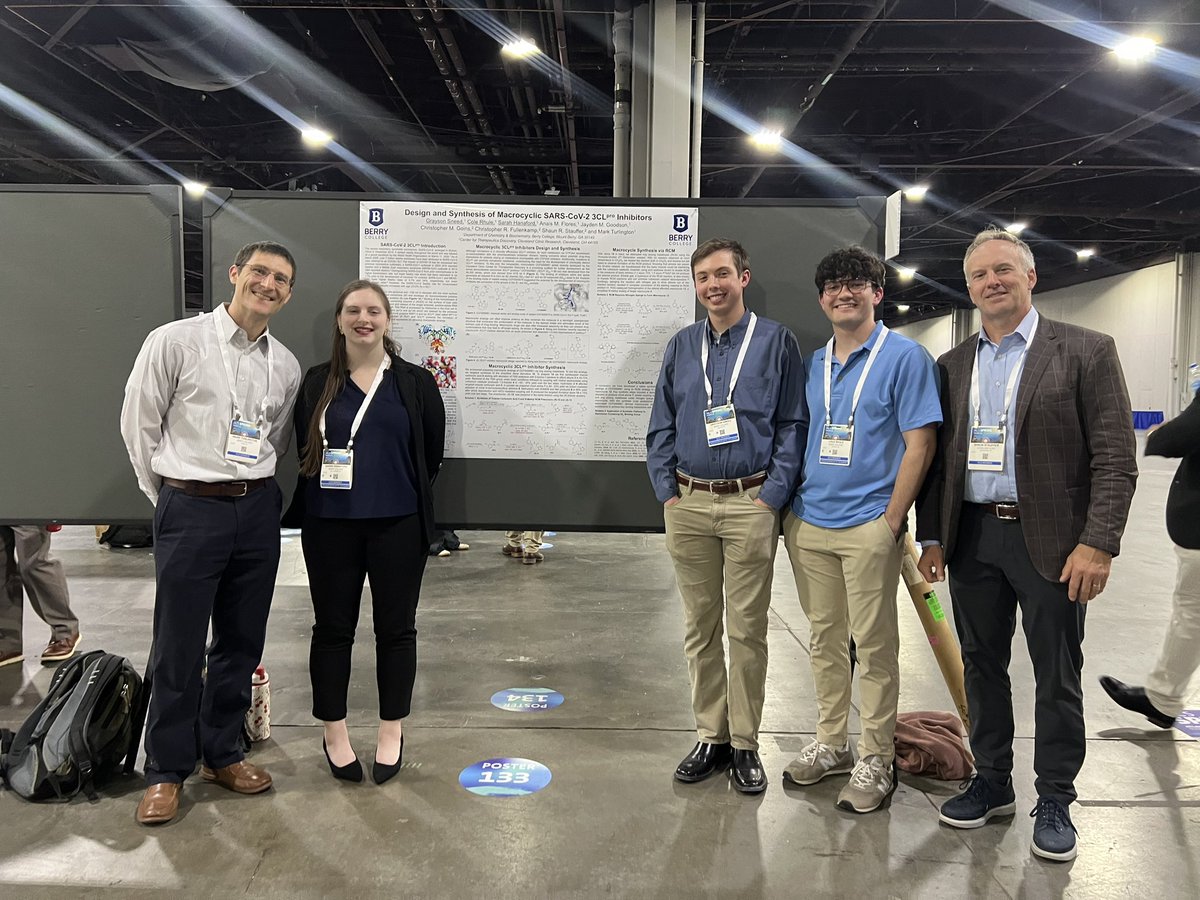 SStaufferPhD's tweet photo. 2026 ACS National Mtg Atlanta GA: Medi first disclosures, Mark Turlington and Berry College students shared a poster on the amazing progress of our 3CLpro macrocycle inhibitor collaboration, and my former mentor John Hartwig delivered an incredible talk in catalysis using ML. https://t.co/RAJtdN1DBB