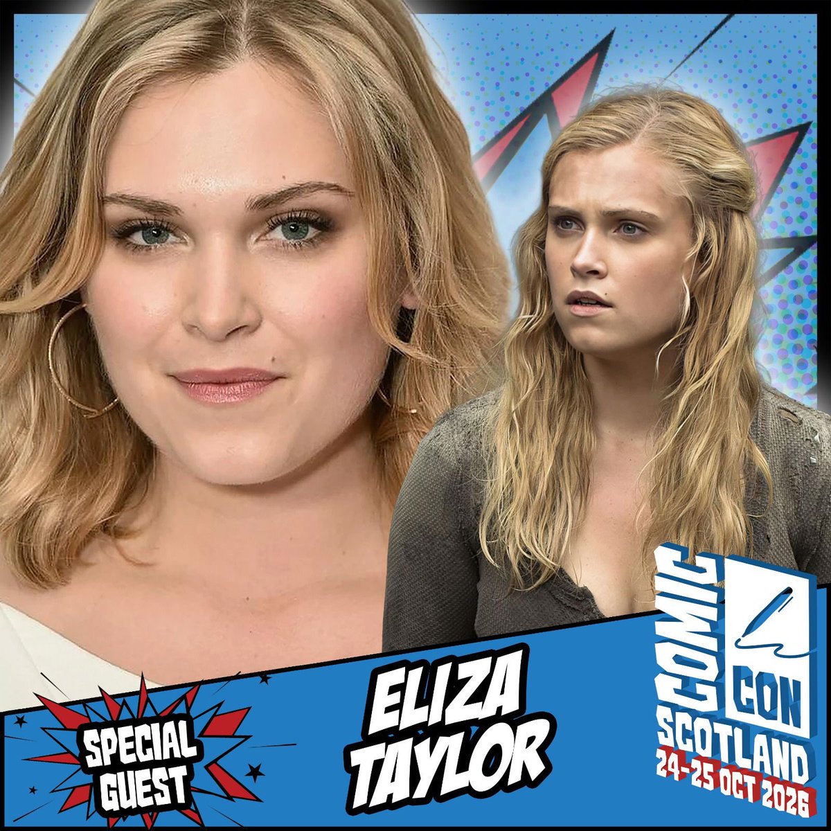 comconscotland's tweet photo. Comic Con Scotland welcomes Eliza Taylor and Bob Morley, known for projects such as The 100, and many more.

Appearing 24-25 October!

Tickets: https://t.co/ztugbIY6uj https://t.co/rBLWLk6N2g