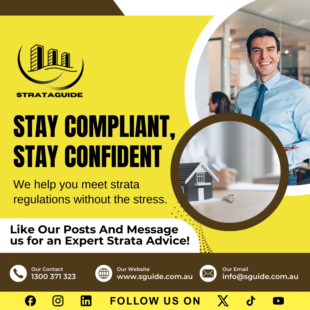 StrataGuide's tweet photo. Keep your strata confident &amp; compliant with Strataguide. Stress-free guidance through regulations, so your community thrives together.

#StrataLife #StrataCompliance #StrataSupport #PropertyManagement https://t.co/04U5TgBBPG