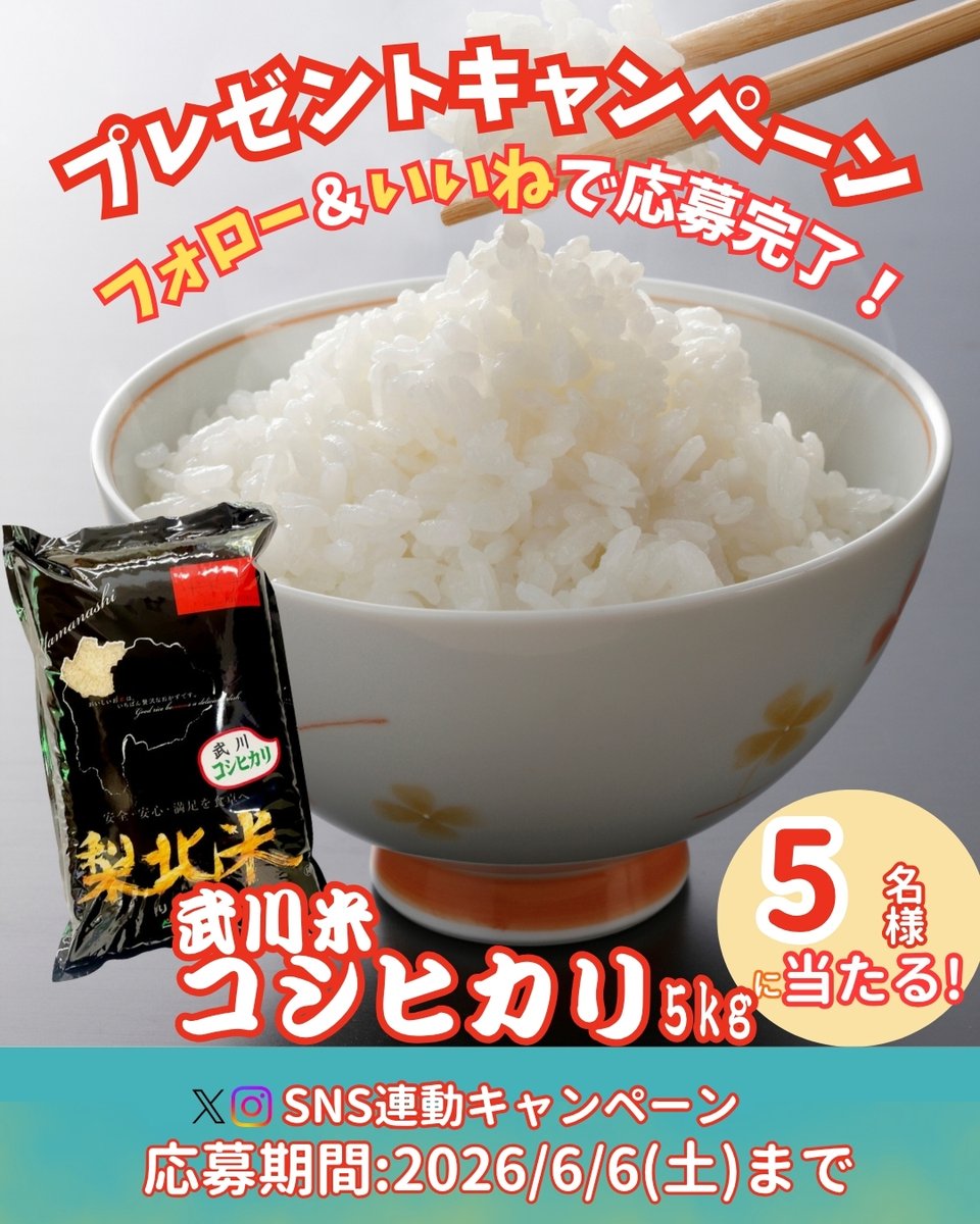 nirafuru's tweet photo. 『武川米コシヒカリ5kg』
🎁抽選で5名様にプレゼント🎁

*当選者にはこのアカウントよりDMを送らせていただきます
*当選連絡時にフォローされていない場合は無効となります
*なりすましアカウントにご注意ください
*メッセージにて年齢確認をさせていただきます

#プレキャン #プレゼントキャ���ペーン https://t.co/TVWyoaOKj3