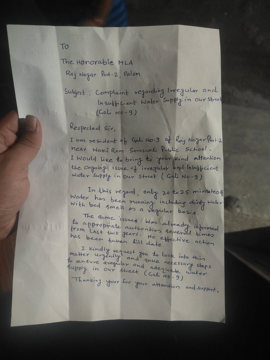 Krishan170996's tweet photo. @DelhiJalBoard @p_sahibsingh @gupta_rekha i have followed up for three years without resolution. There has been no water supply for a week. Today, from 4 AM to 5 AM, no water came, causing difficulty.
Request please resolve the issue
Gali number 9 raj nagar part 2 palam delhi https://t.co/j3ZHDnA6Ft