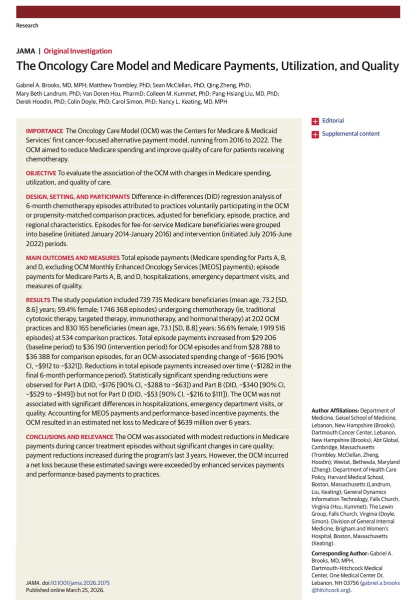 RyanNipp's tweet photo. The Oncology Care Model and Medicare Payments, Utilization, and Quality.
https://t.co/6DRmhARPrr
@JAMA_current @JAMAOnc @JAMANetwork
#CancerResearch #CancerCare #CostsOfCare
@gabe_a_brooks https://t.co/hQnGzIBLve