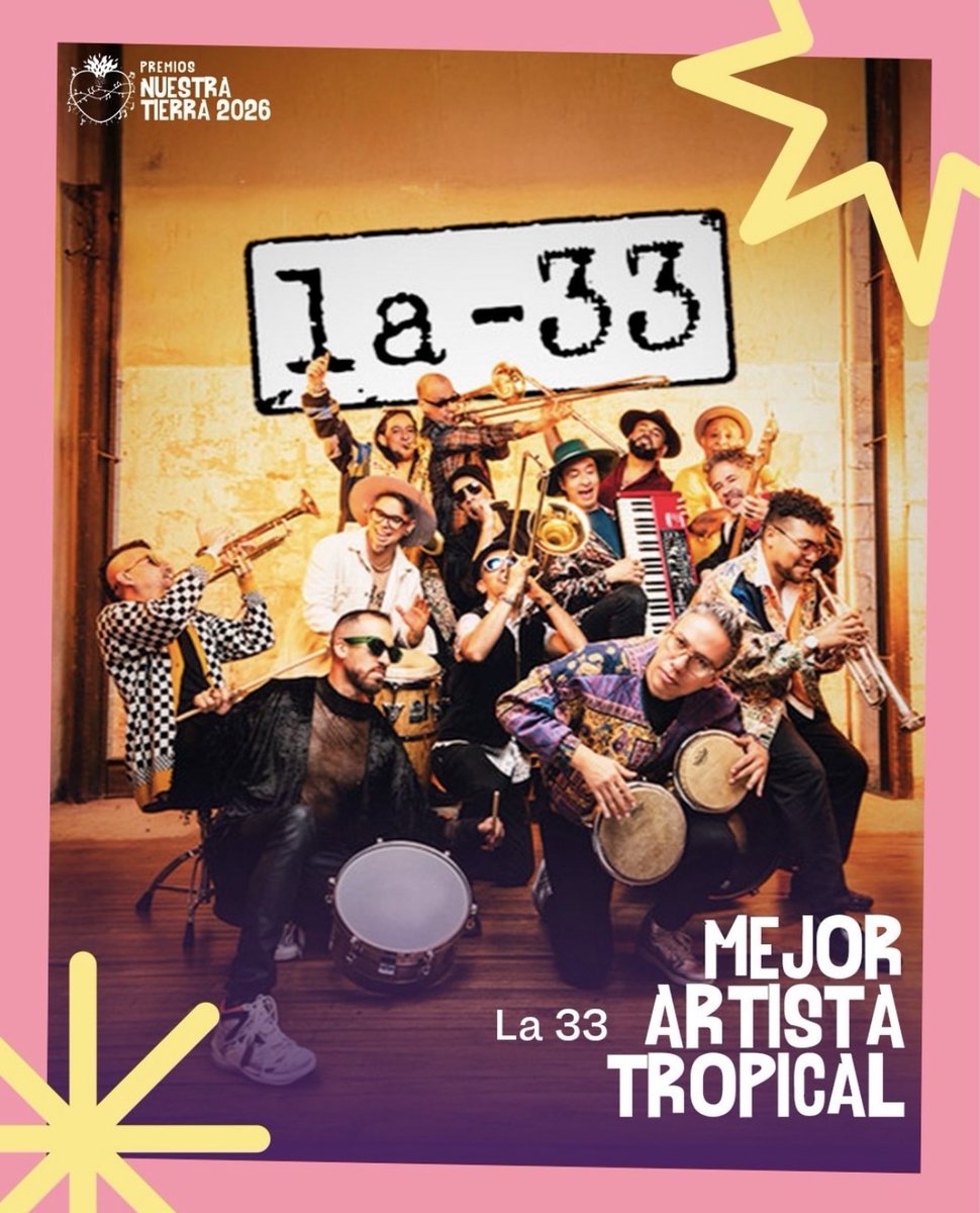 LA33Orquesta's tweet photo. Celebramos que hemos sido nominados a los Premios Nuestra Tierra en dos categorías:
* Mejor Artista Tropical
* Mejor Canción Tropical – “Incomprendido”
Los invitamos a ingresar a https://t.co/LoJuXQGzA3 y apoyarnos con su voto. 🥳🔥 ¡Gracias! https://t.co/5DtLw0xP6K