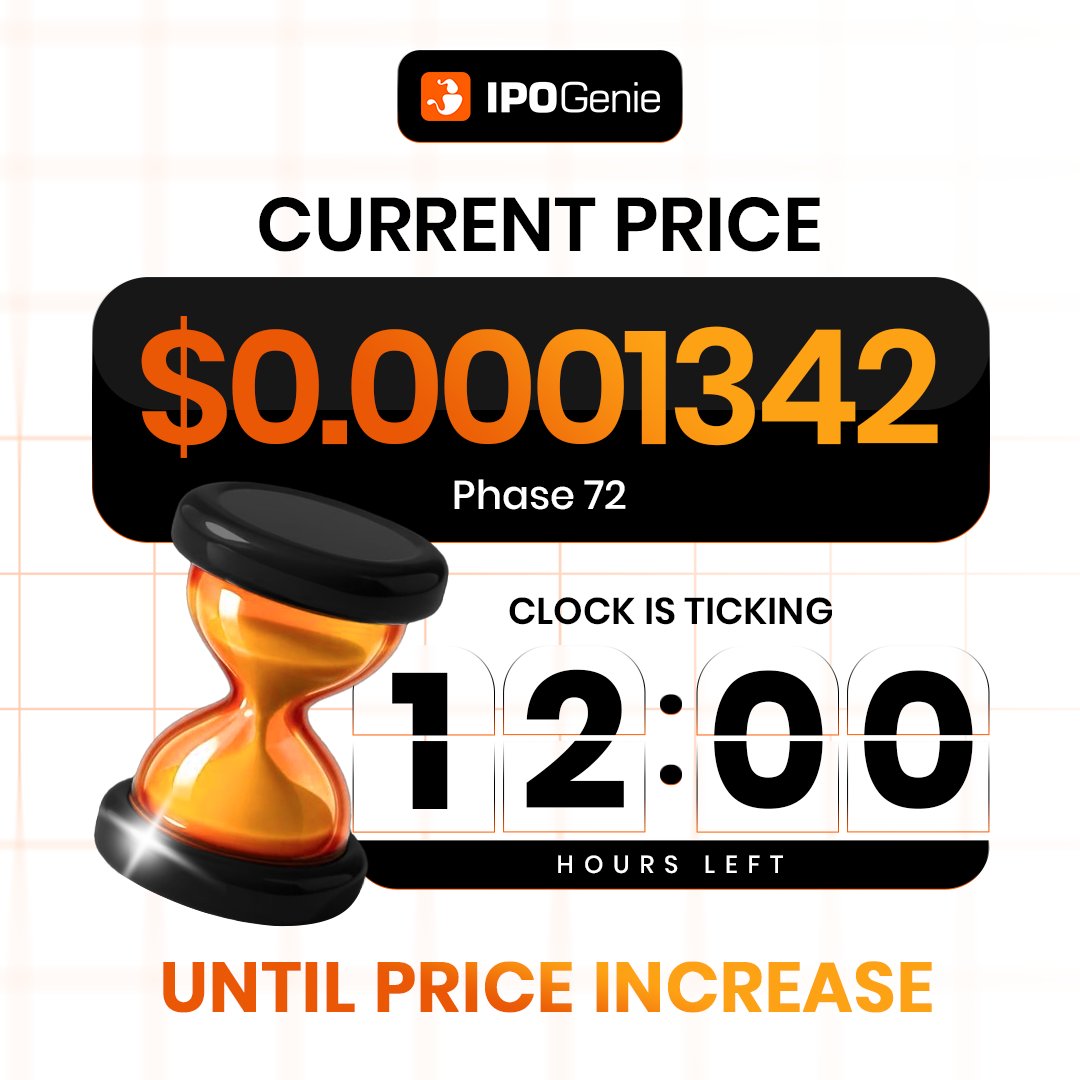 Phase 72 has 12 hours remaining at $0.0001342.
You're looking at an ROI of 1092%
Don't Let This Opportunity Pass You By!

The presale is moving and this phase is already halfway to closing.
The next increase is scheduled and automatic.
Half a day left at this allocation.

Grab