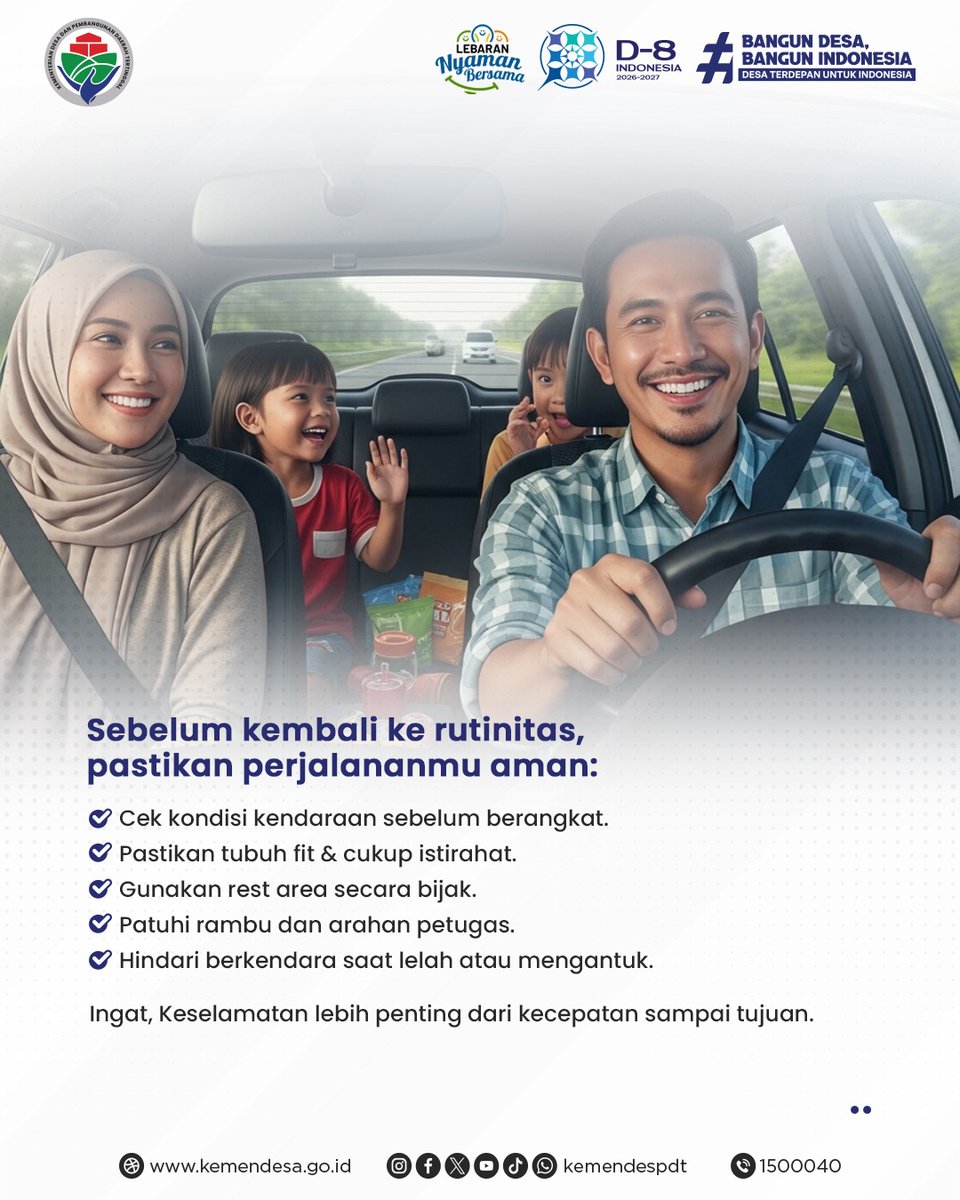 kemendespdt's tweet photo. Arus balik tengah berlangsung, saatnya kembali ke rutinitas dengan aman dan nyaman.

Mari jaga keselamatan di jalan dengan saling menghargai sesama pengguna, agar perjalanan tetap lancar dan aktivitas kembali berjalan optimal. https://t.co/bVfzBuwnMp