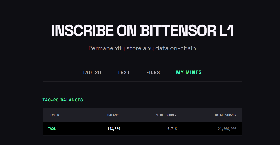 TAO 链上的 铭文  TAOS  做为TAO链上的土狗市场首个代币  10万刀的市值还是值得一冲的   万一TAO 的持续火爆  TAOS 市场又是TAO上 唯一可以玩土狗的市场  相信这个赔率还是相当不错的
#TAOS #tao #bittenser #铭文