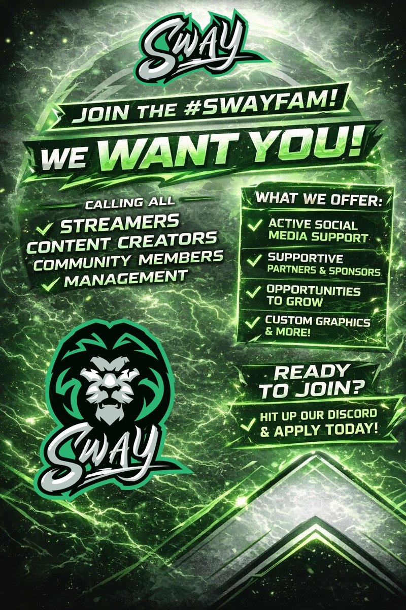 SwayGG's tweet image. Interested in joining us?

The SwayFam is looking for new people to join our always growing community no matter what game you play!

We are looking for
👥Community Members
🎥Content Creators
📸Streamers

Join our discord and apply today!

#JoinUs
#Esports

discord.gg/baB4ZHvXy7