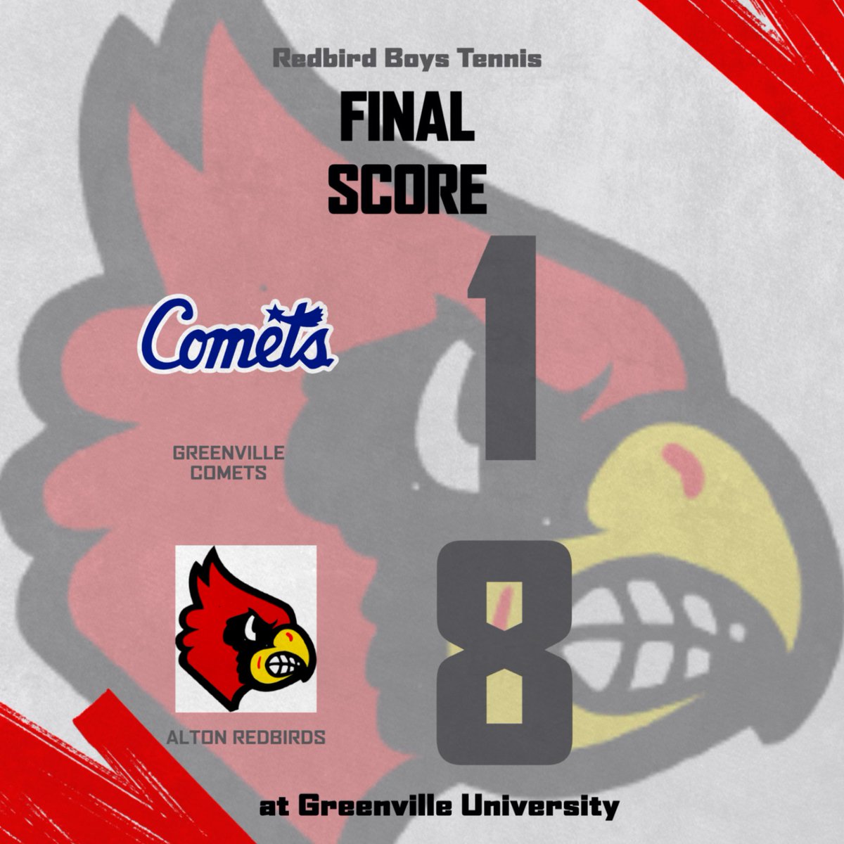 AltonAthletics's tweet photo. Redbird winner on the hardcourts tonite as the Boys Tennis squad start off their 25-26 season with a road win. JV also with 5-0 win. #WEAREATOWN 
@STLhssports @STL_SportsNews @AltonHighTennis https://t.co/9puxszF9Up