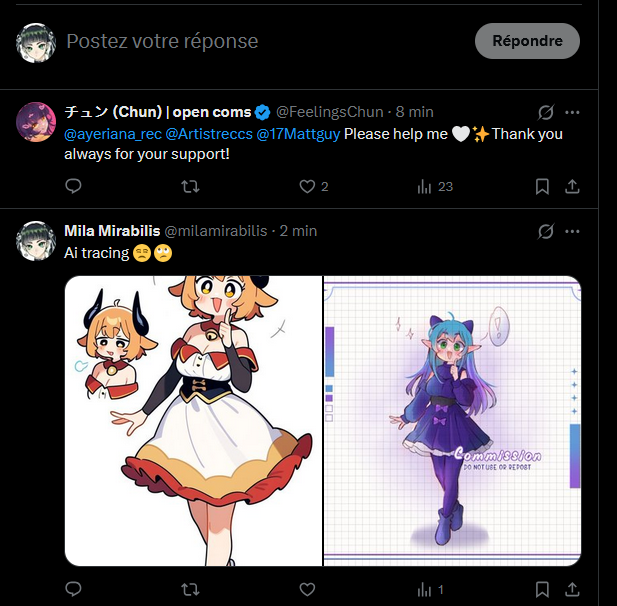 milamirabilis's tweet image. ⚠️BEWARE⚠️FeelingsChun

Over 1600 follower and they're tracing AI for commissions.
Beware of scams.

And follow real artists (like me) who will give you better commissions than AI-generated tracing.

@ayeriana_rec @Artistreccs @17Mattguy 
#vtuber #artist #beware #commissionopen