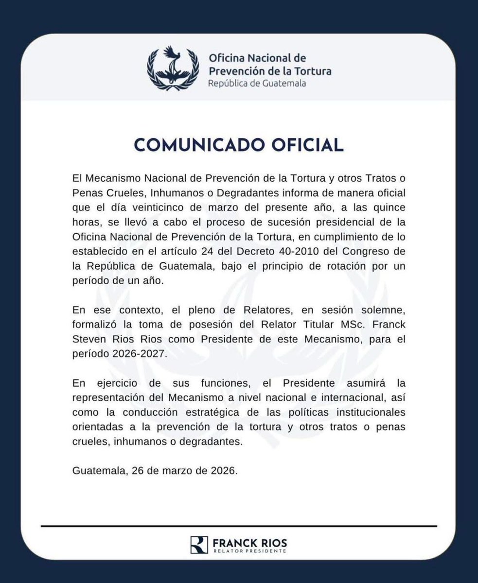 OPToccidente's tweet photo. El Dr. @castellanosles, relator de la Región Occidente, reitera su apoyo y compromiso con el nuevo presidente del Msc @Franck_Rios en su nueva gestión al frente del Mecanismo Nacional de Prevención de la Tortura. https://t.co/zNGgAe9RD4