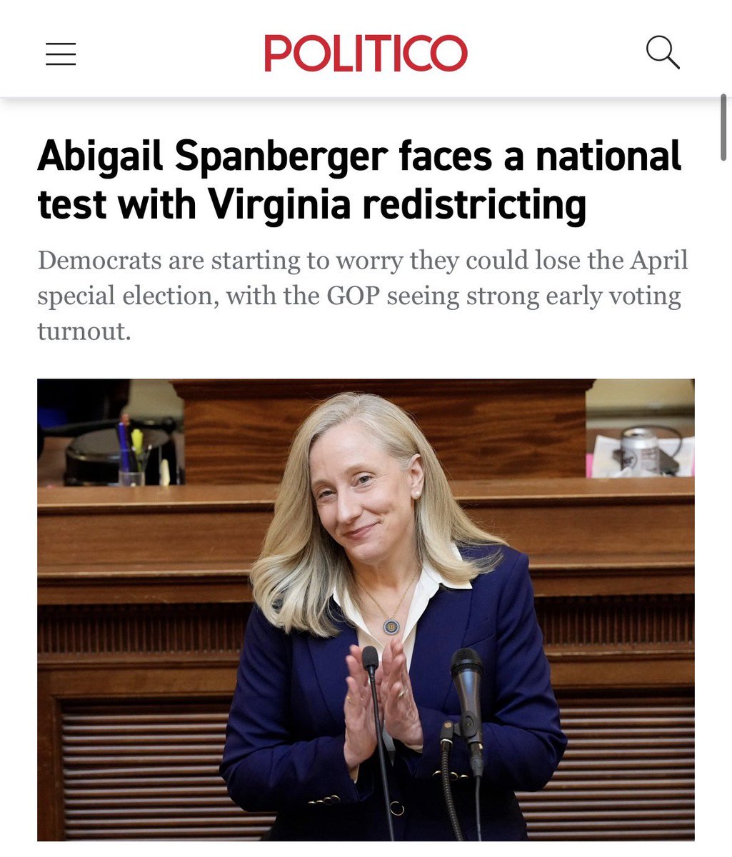 Democrats are already trying to pin blame on Abigail Spanberger. They are in full-on panic mode.

I’m one of the last people to defend her, but if their gerrymandering power grab fails, it won’t be because the governor didn’t do enough. 

She’s cutting ads and blatantly lying to