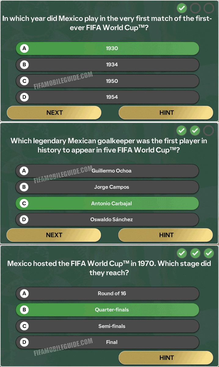 fcmobileguide's tweet photo. A Nation's Story Mexico Trivia (Day 1 &amp; 2)

Day 1:
- 1930
- Antonio Carbajal
- Quarter-finals

Day 2:
- Manuel Negrete
- They were eliminated in the round of 16 seven consecutive times
- Germany

#FCMobile https://t.co/AUscGZ3rEF https://t.co/9H0S4V7UbH