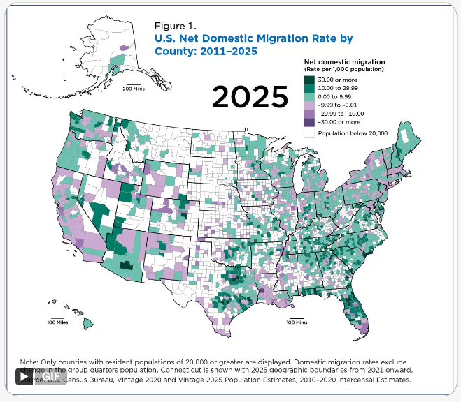 2025 US Net Domestic Migration Rate by County
