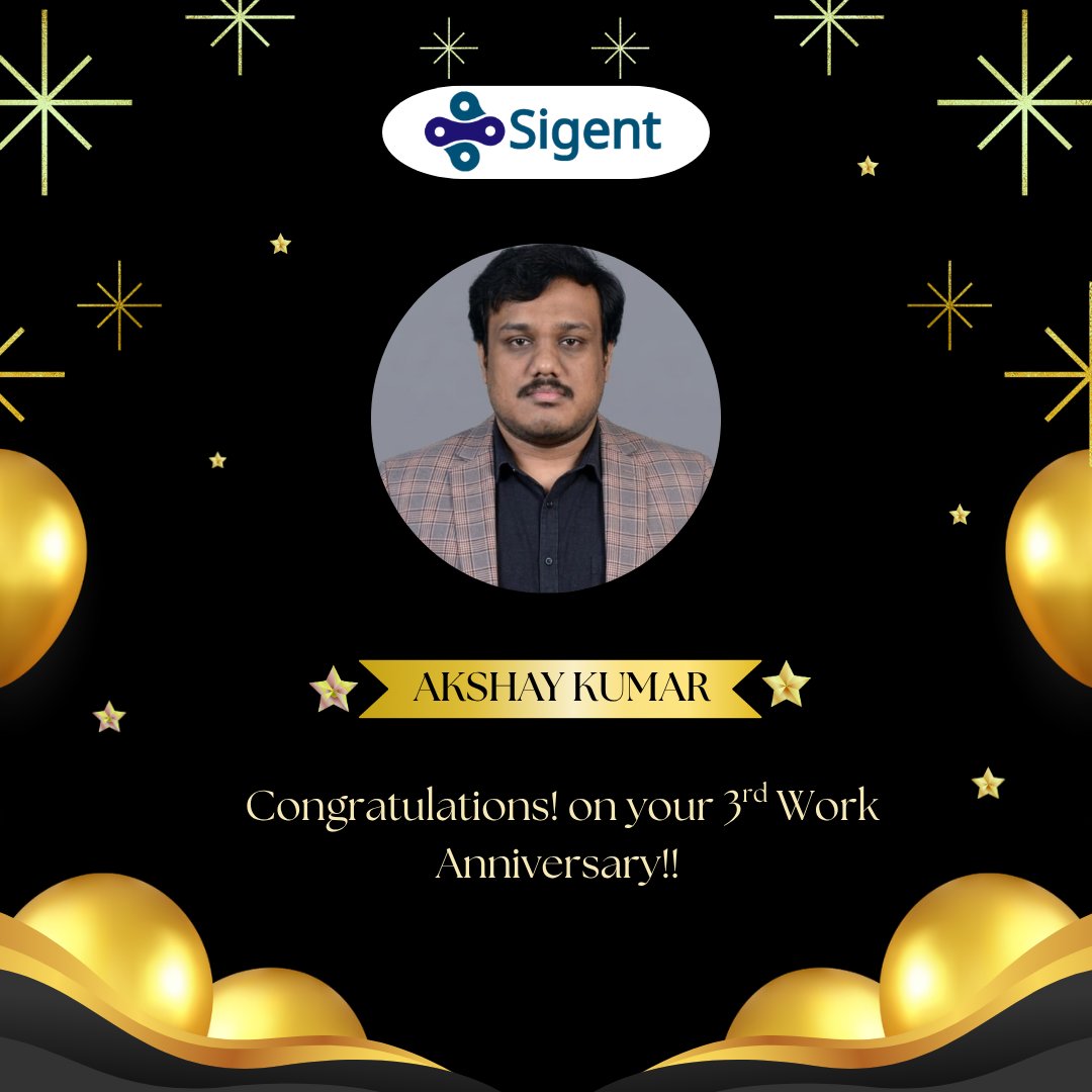 Sigent_India's tweet photo. "3 Years and counting! 🥳 Big shoutout to Akshay Kumar for his incredible journey with us at Sigent Technologies, Chennai. 💻✨ #Sigent #3YearsStrong #SolidWorksReseller #WorkMilestone" https://t.co/TjFw2FoAHQ