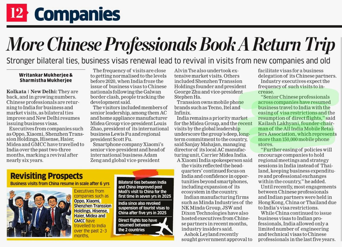 AimraIndia's tweet photo. Chinese professionals back in India on warmer ties...
@writankarm report in @EconomicTimes
🔗👇
https://t.co/j3e3BwTXBE

@LakhyaniKailash @arvinderkhurana @np0509 @CAITIndia @OraIndia1 https://t.co/jZ5zd32J3S