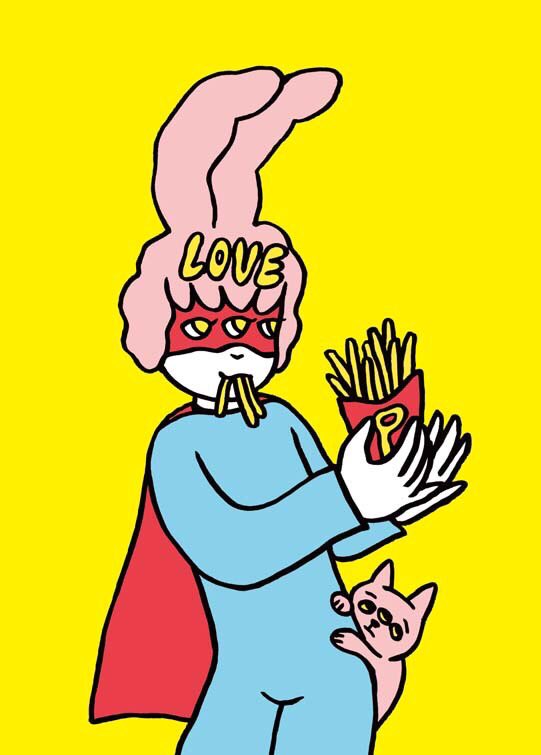 ポテトマン🍟
揚げたてポテトを食べられる確率は…

ポテトきた！
はむっ
作り置きかぁ… or 揚げたて🌟

#フライドポテト
#frenchfries
#イラスト
#illustration
#design