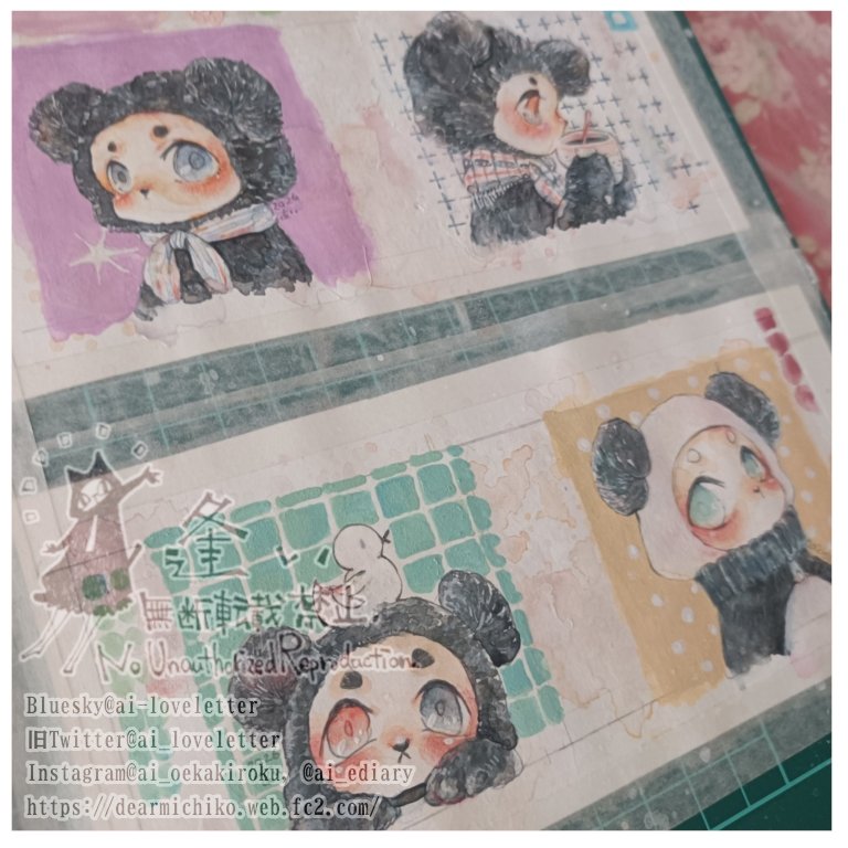 てつ子さんのくまちゃん描いていた。
（許可済み）
これも一応ファンファンファンアート。ミニ額に入れて、明日のメルメリィに持っていく予定です。